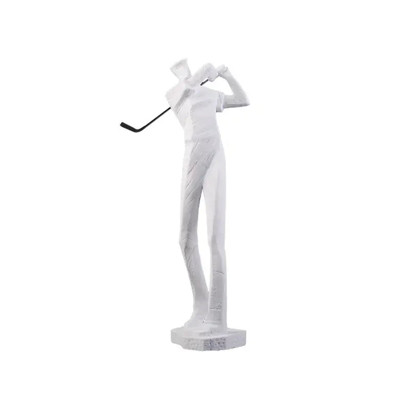 Minimalist white golf sculpture resin figurine with black club on matching base decorative ornaments decorbites golf sculpture
