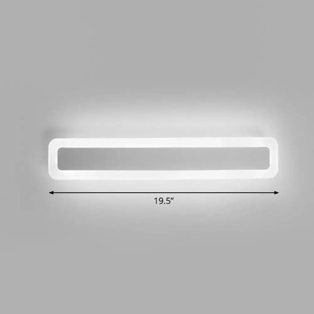 Minimalist white led vanity light wall sconce with a sleek rectangular acrylic frame and warm third diffused light