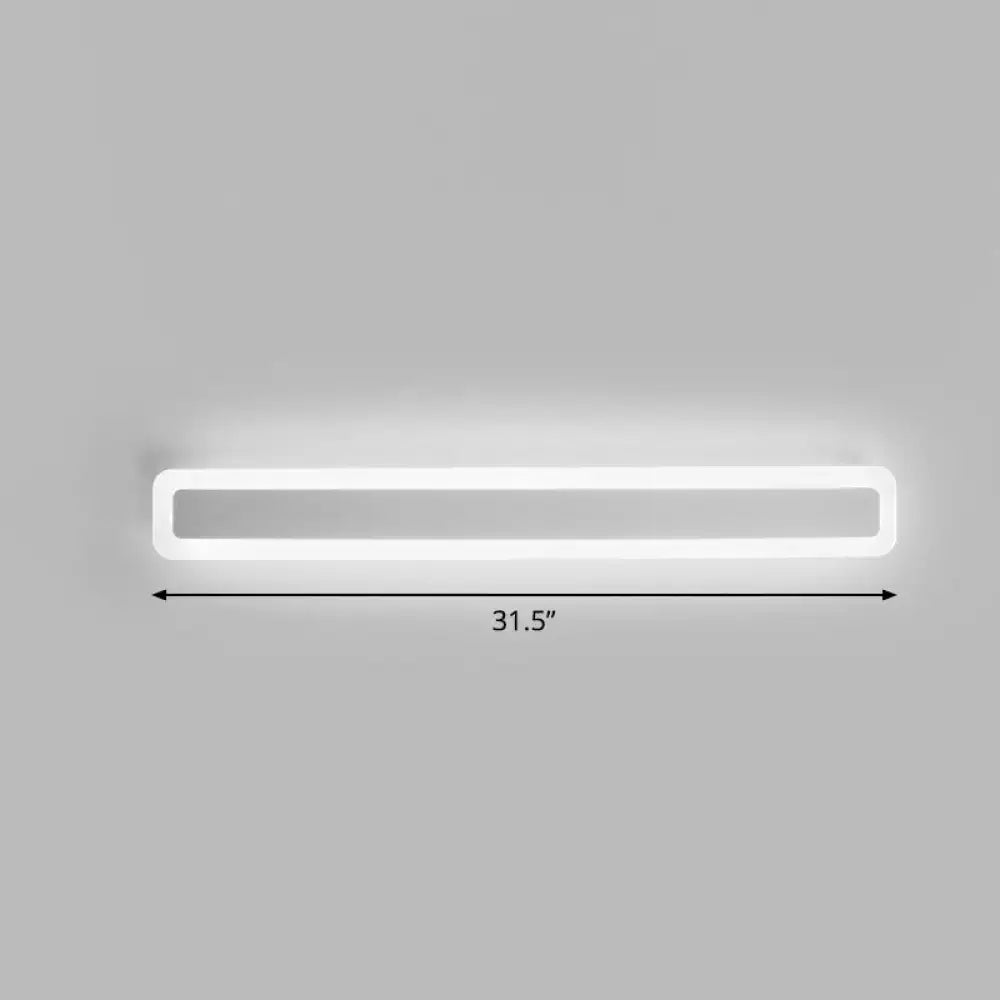 A sleek minimalist white led vanity light wall sconce with warm third gear and 31.5 inch length