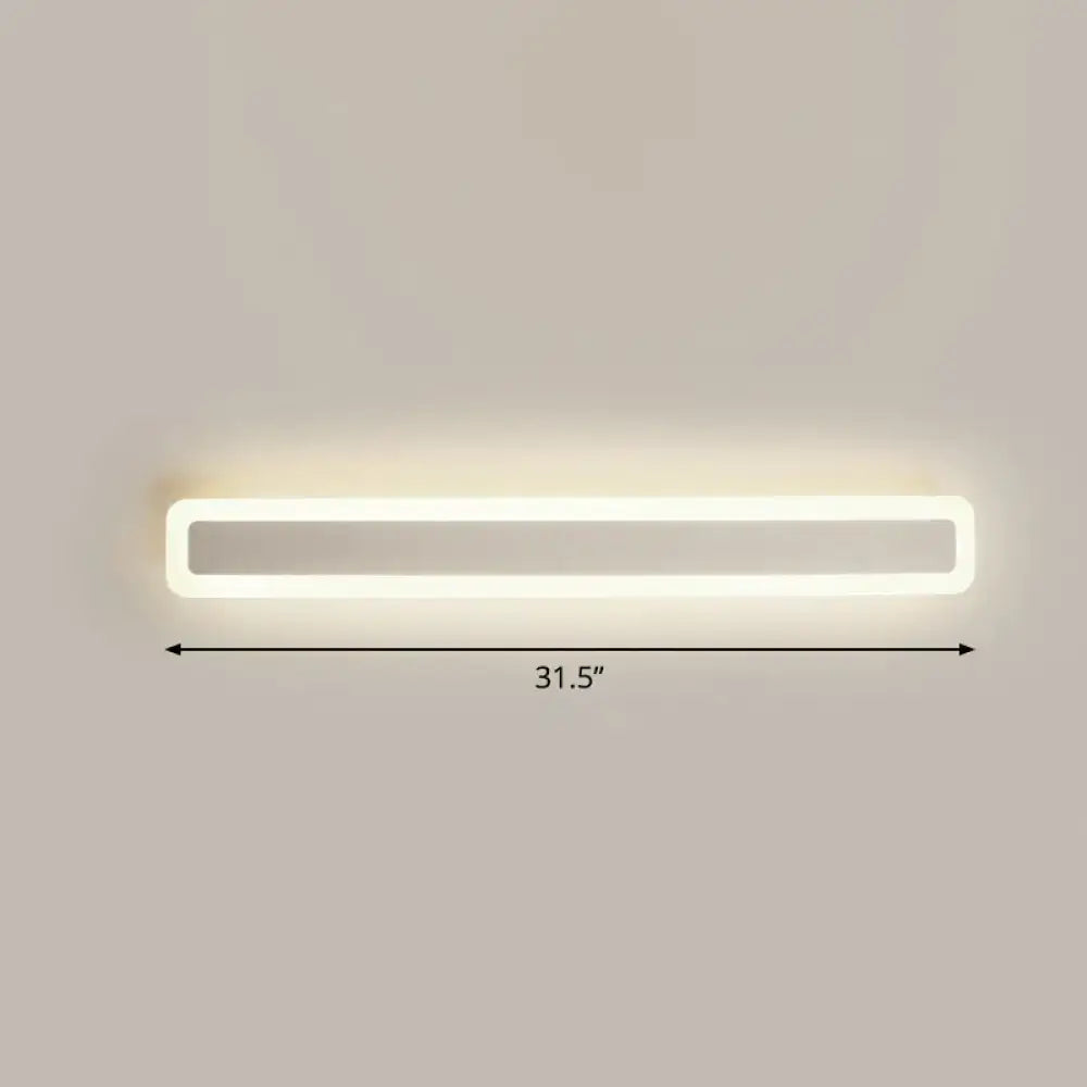 Minimalist white led vanity light bathroom wall sconce with sleek rectangular design and warm white illumination