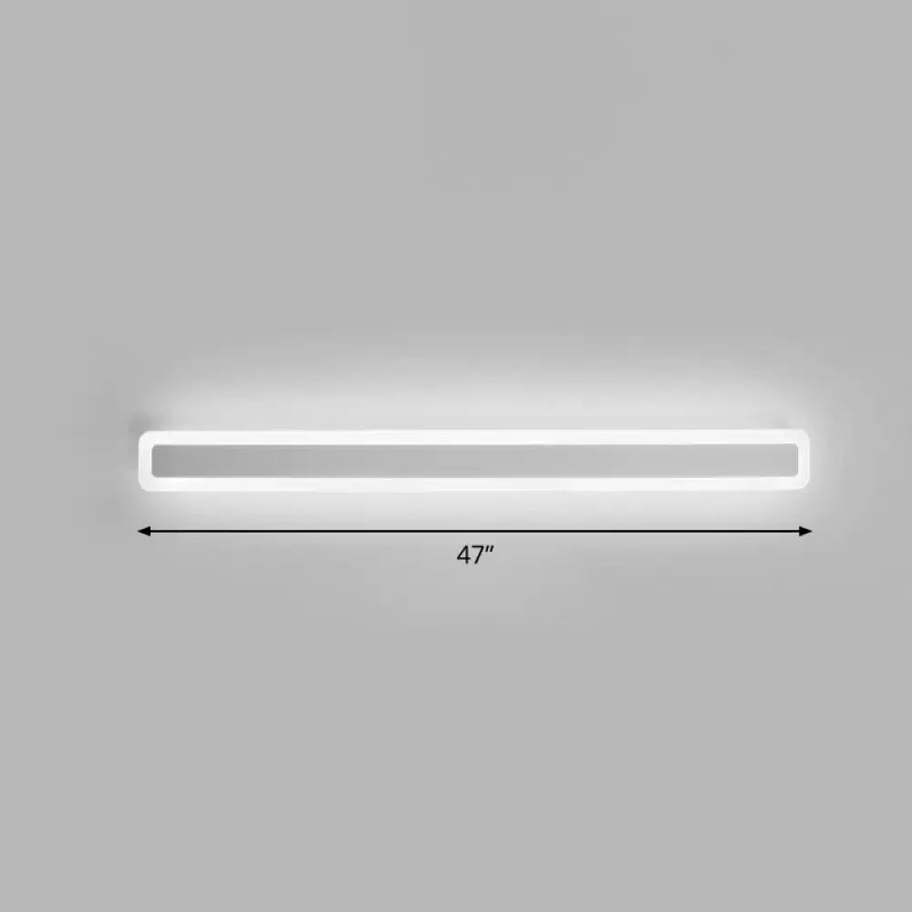 A sleek 47-inch minimalist white led vanity light wall sconce with warm third gear soft white illumination