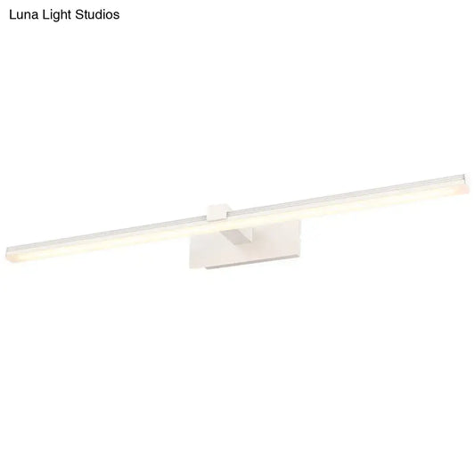Minimalist white led wall mount light fixture with a slim rectangular design for bathroom vanity lighting and maximum bulb wattage