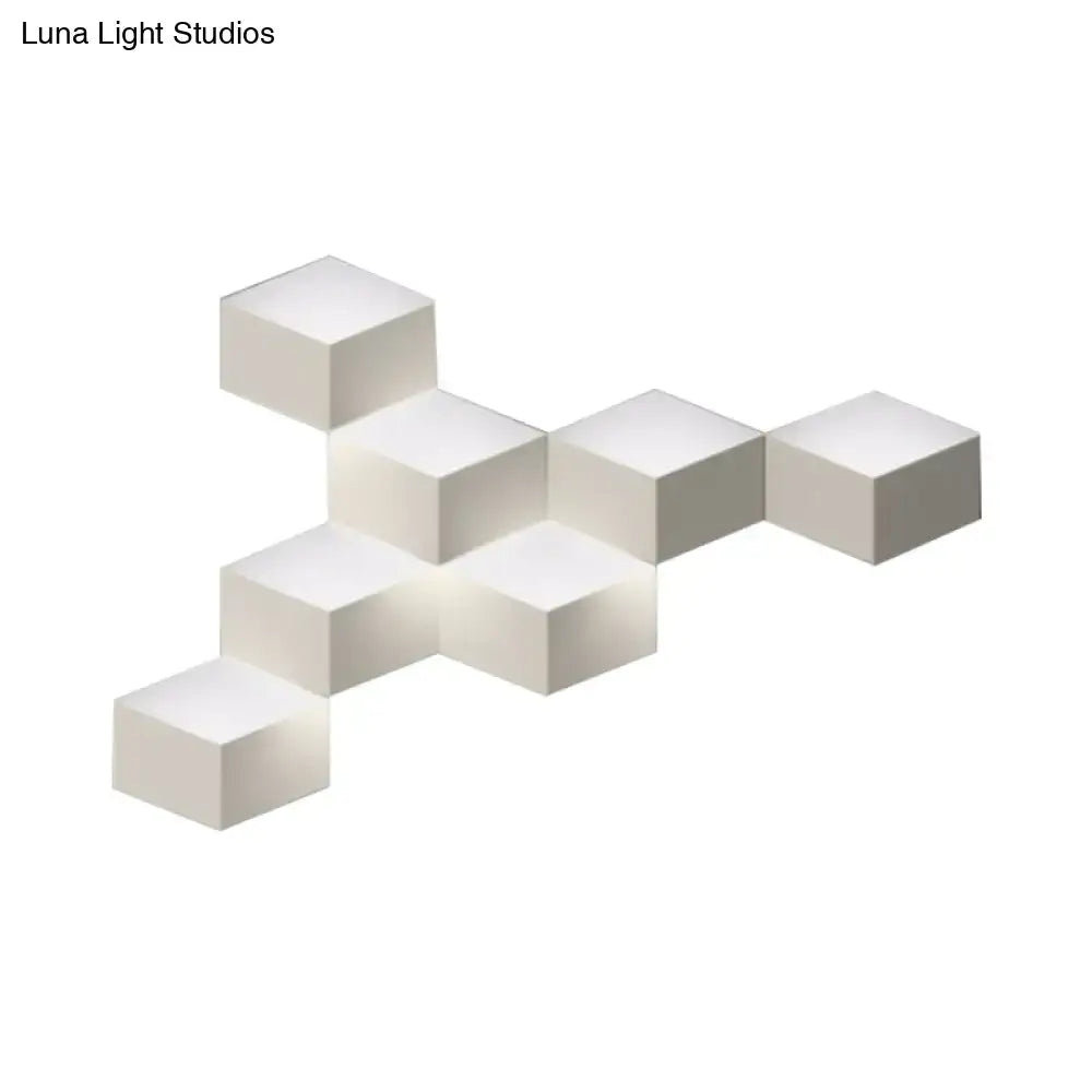 Minimalist white metallic geometric wall mount wall lamp with cube-shaped led light fixture for corridor use