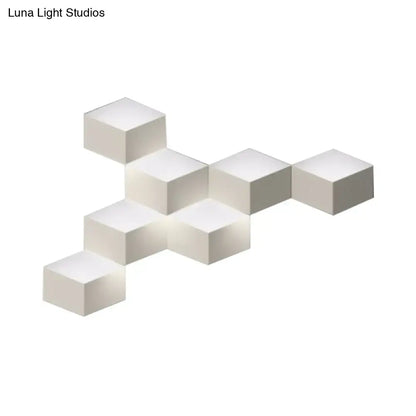 Minimalist white metallic geometric wall mount wall lamp with cube-shaped led light fixture for corridor use