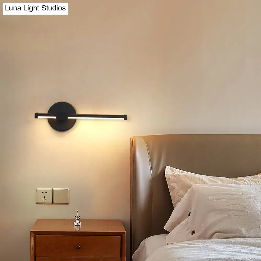 Modern black wall sconce with sleek horizontal bar and circular base wall mount lighting for bedroom maximum bulb wattage