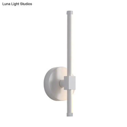 Minimalist white metallic led wall sconce with sleek vertical rod and square accent for bedroom wall mount lighting