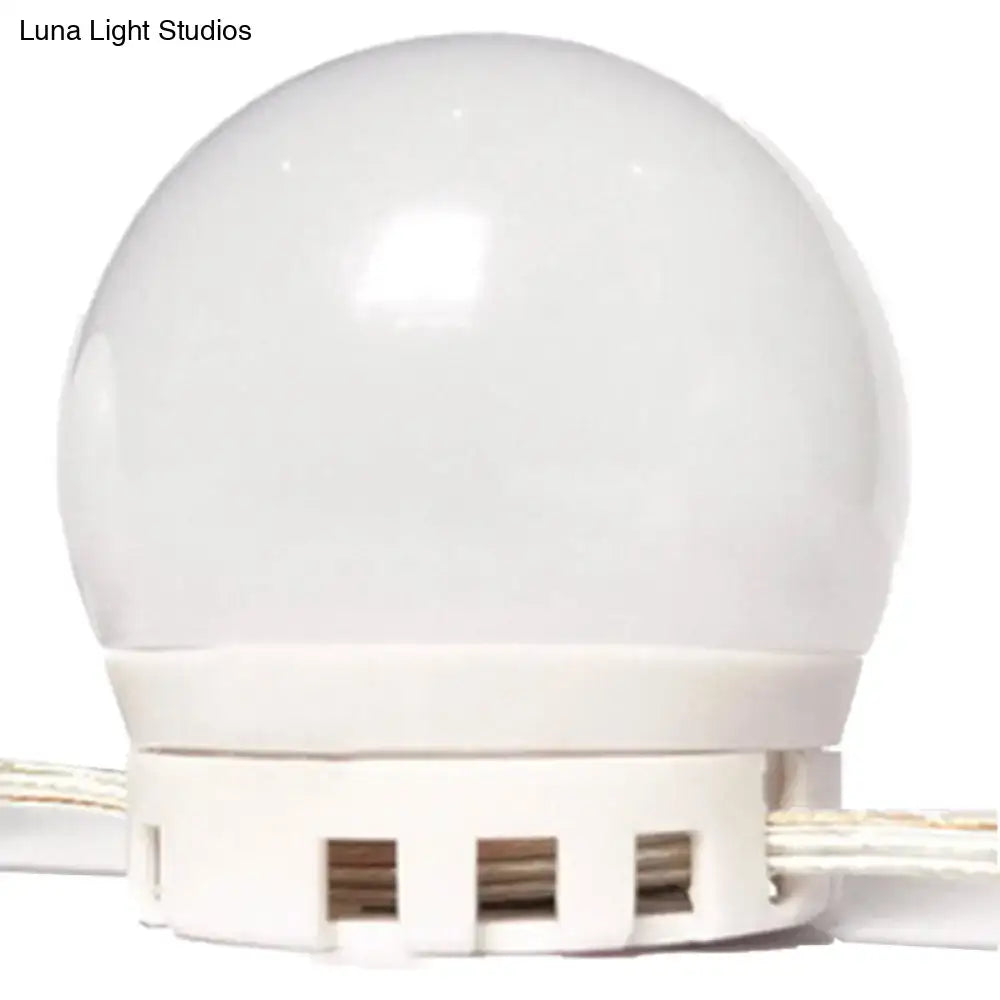 White spherical led light bulb with frosted glass dome and three-slot base for minimalist white oval led vanity strip lighting