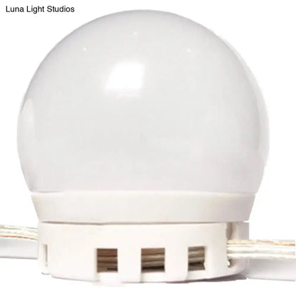 White spherical led light bulb with frosted glass dome and three-slot base for minimalist white oval led vanity strip lighting