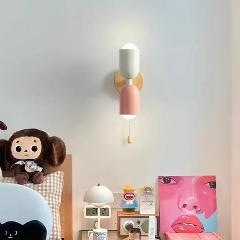 Minimalist white and pink cream zipper wooden wall lamp with pastel wall sconce and wooden circular backplate for bedroom decorbites cream zipper