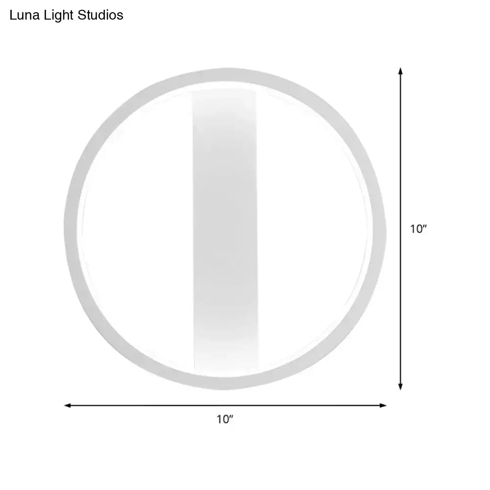 Minimalist white led wall sconce with round square design and central vertical strip 10 inch ceiling light fixture