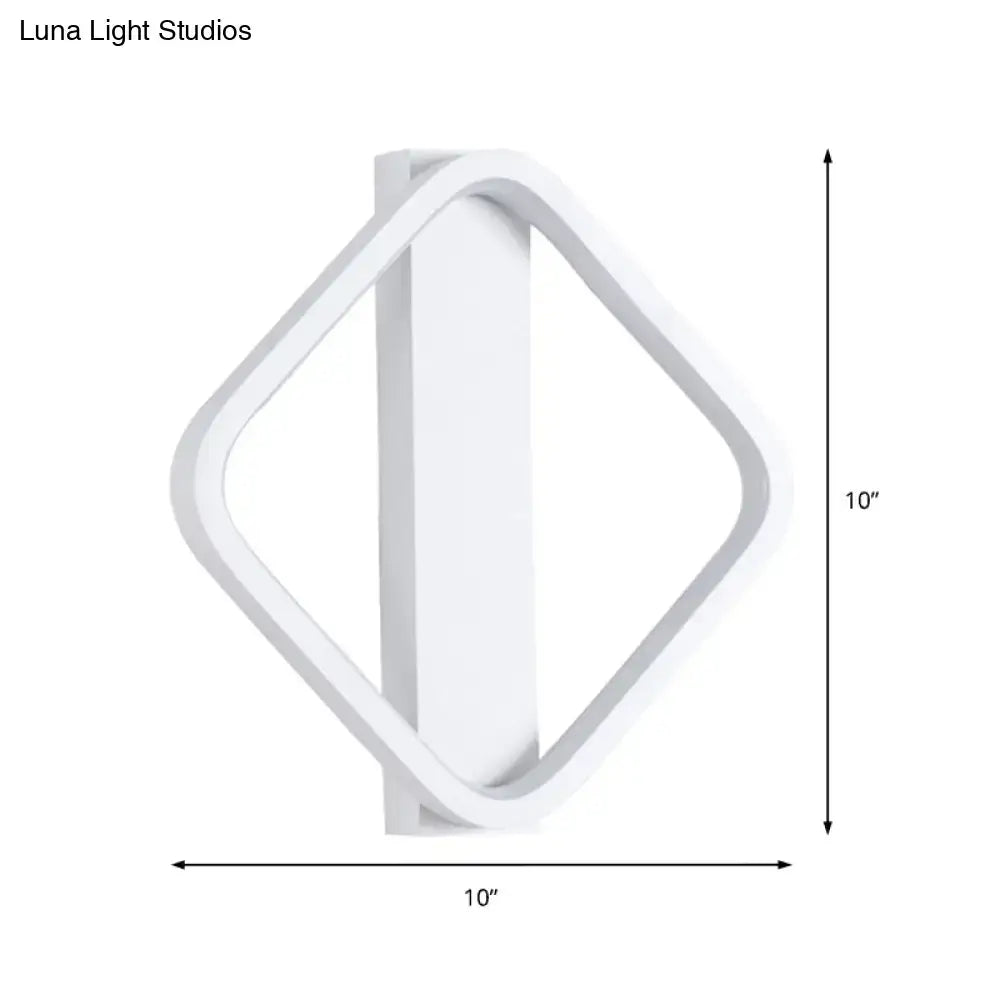 Minimalist white led wall sconce with a round square design and diamond shape for modern bedroom lighting