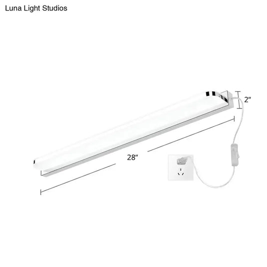 Minimalist white stainless steel led wall light with sleek 28-inch strip light and integrated power cord for simplicity