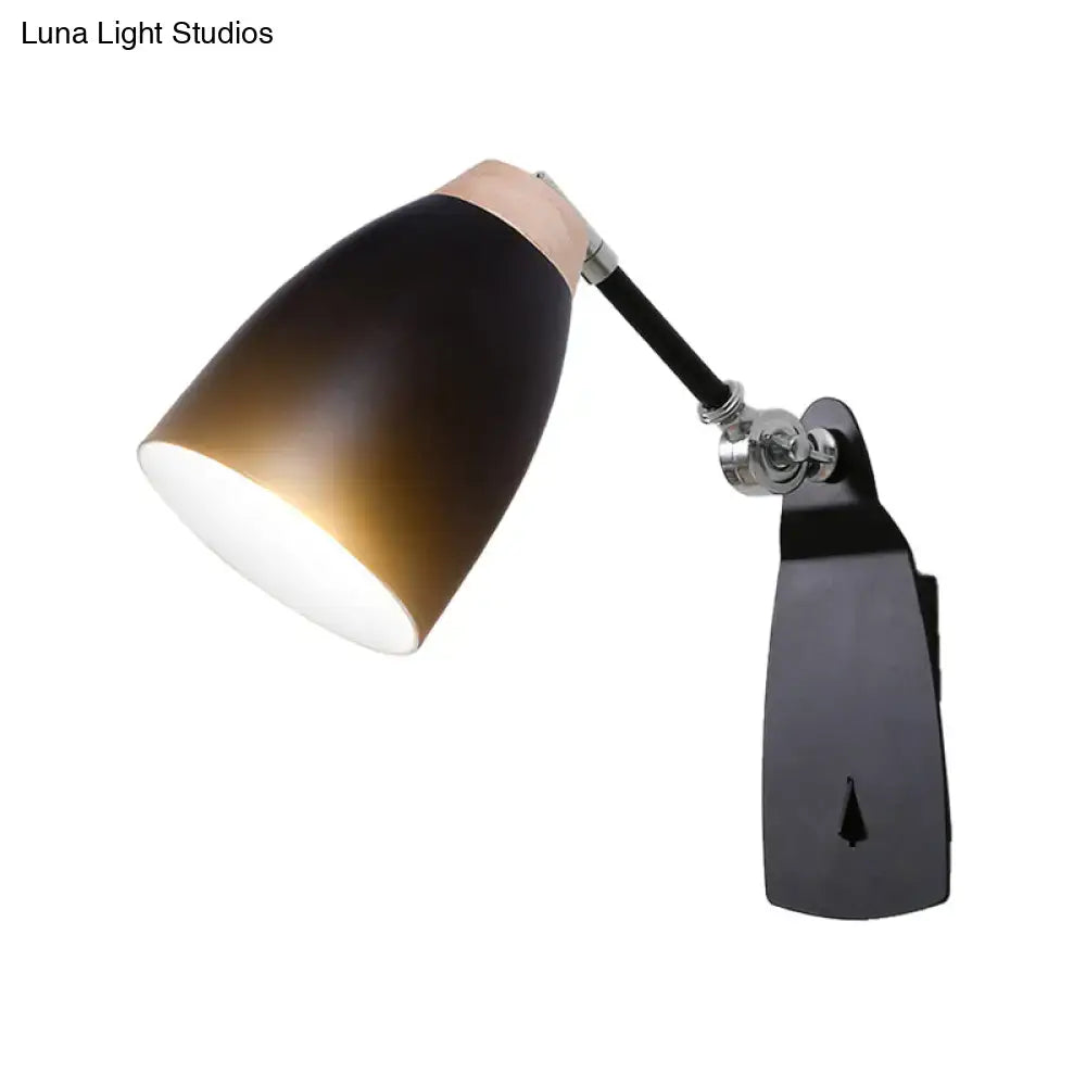 Black and rose gold adjustable wall light with matte finish shade for minimalist white tapered wall light study desk use