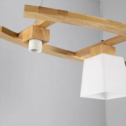 DecorBites™ ivory glass trapezoid island pendant light with wooden frame and white shade for dining room minimalist suspension pendant