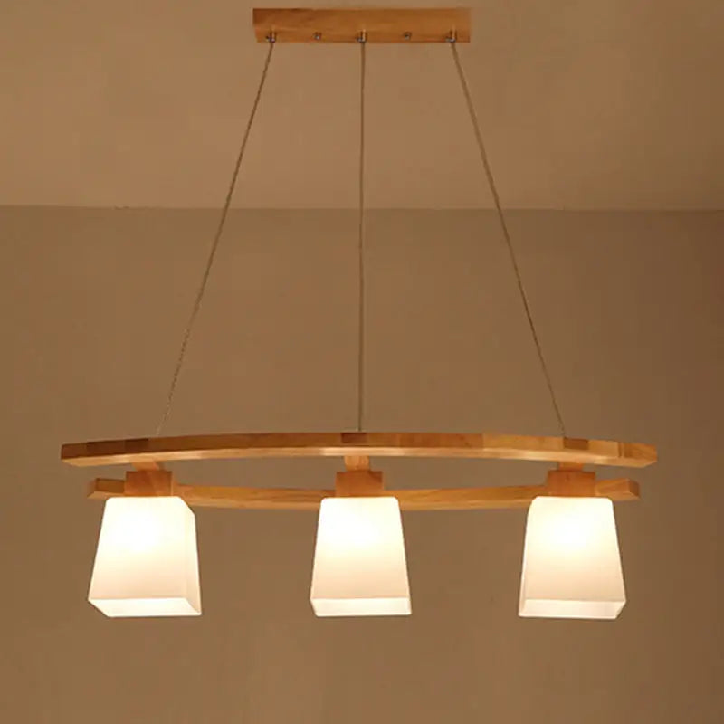 Decorbites™ ivory glass trapezoid dining room pendant light with three frosted shades minimalist suspension pendant in wood