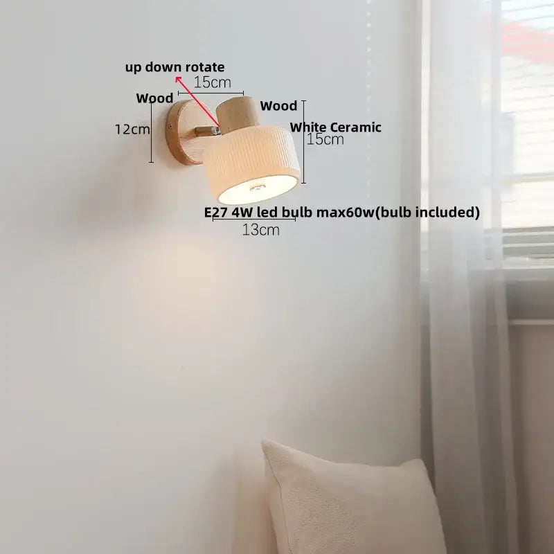 Minimalist wood and white ceramic led wall lamp with up-down rotating design for bedroom decorbites led wall lighting