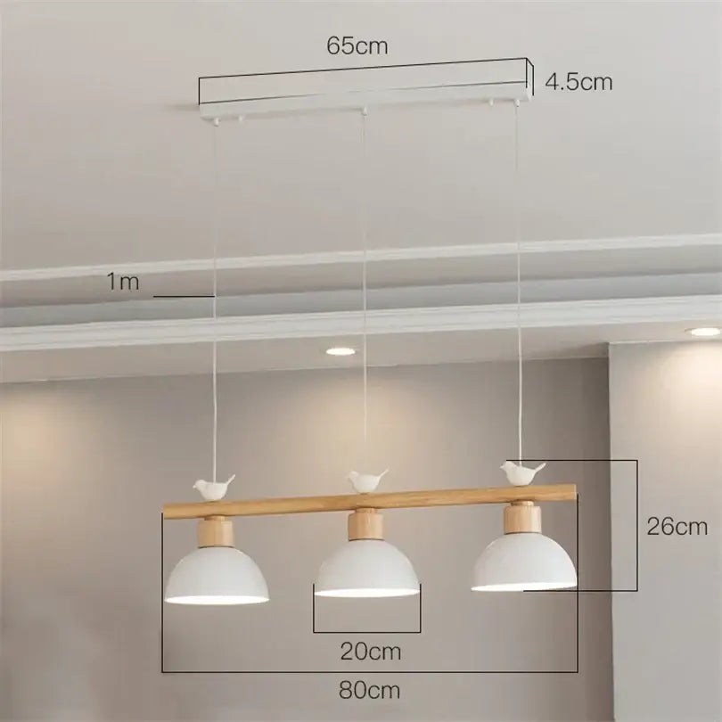 Minimalist white ceramic decorbites bird light pendant with wooden accents featuring bird figurines for dining room use