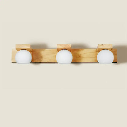 Minimalist wood and white glass 2 light vanity sconce with frosted globes for bathroom 220v-240v led lighting