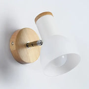 Minimalist wall lamp with natural wood base and white matte cylindrical shade for study room wall light