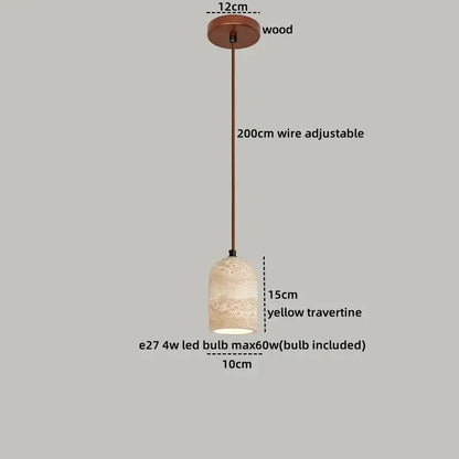 Minimalist wood and led yellow travertine pendant light with rustic ceiling mount and adjustable bronze wire for dining room decorbites led yellow