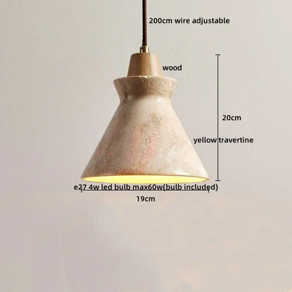 Minimalist wood and yellow travertine led pendant light with adjustable wire suspension for dining room decorbites led yellow