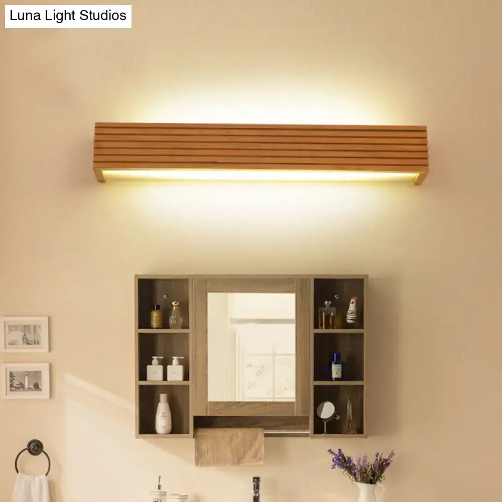 Minimalist warm-toned wooden slat led wall sconce with acrylic shade 110v-120v bathroom light fixture