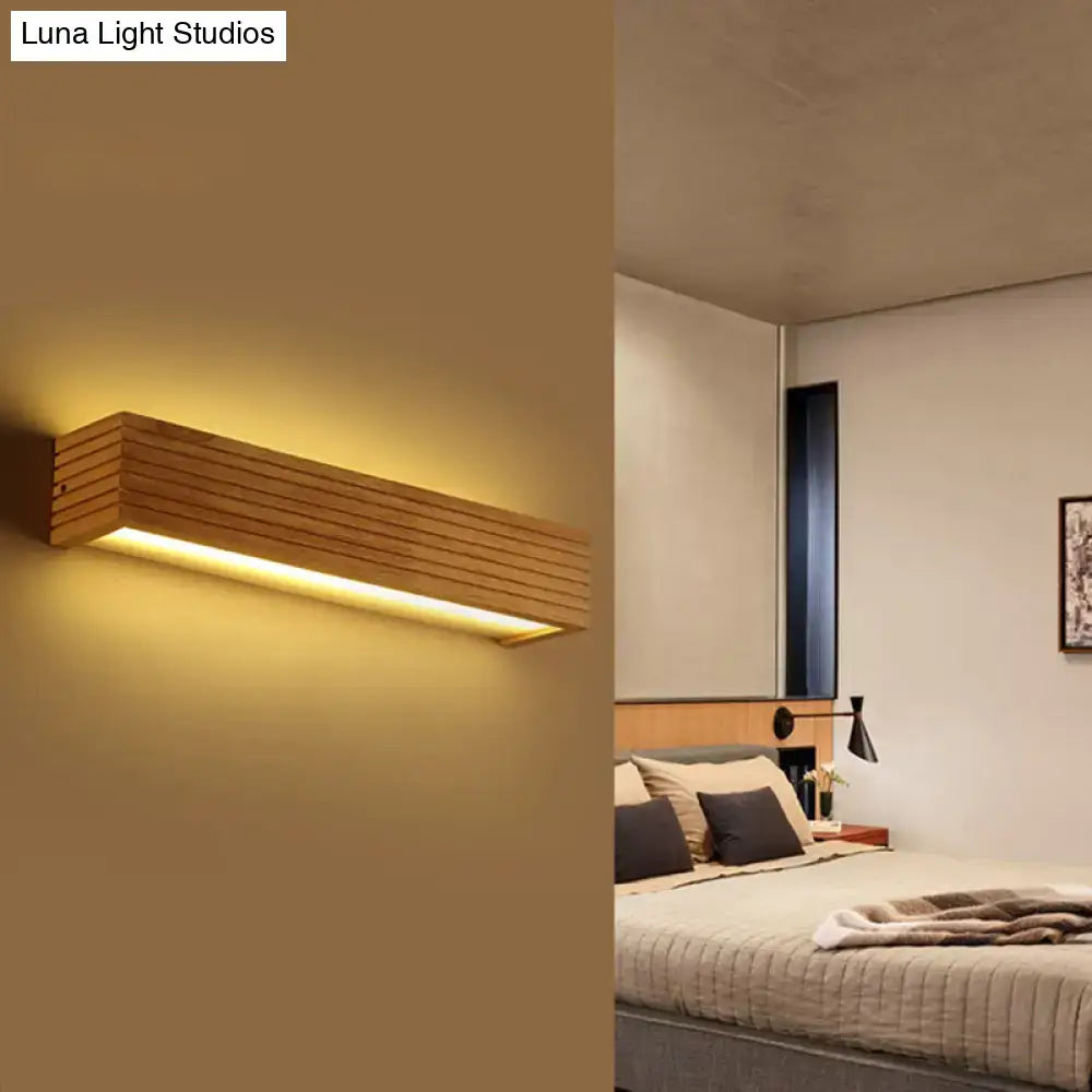 Minimalist wood led wall sconce with warm lighting acrylic shade and horizontal slats for bathroom 110v-120v use