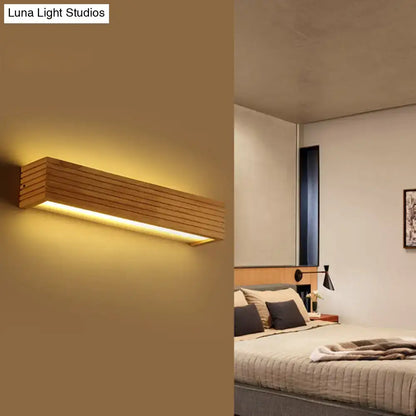Minimalist wood led wall sconce with warm lighting acrylic shade and horizontal slats for bathroom 110v-120v use