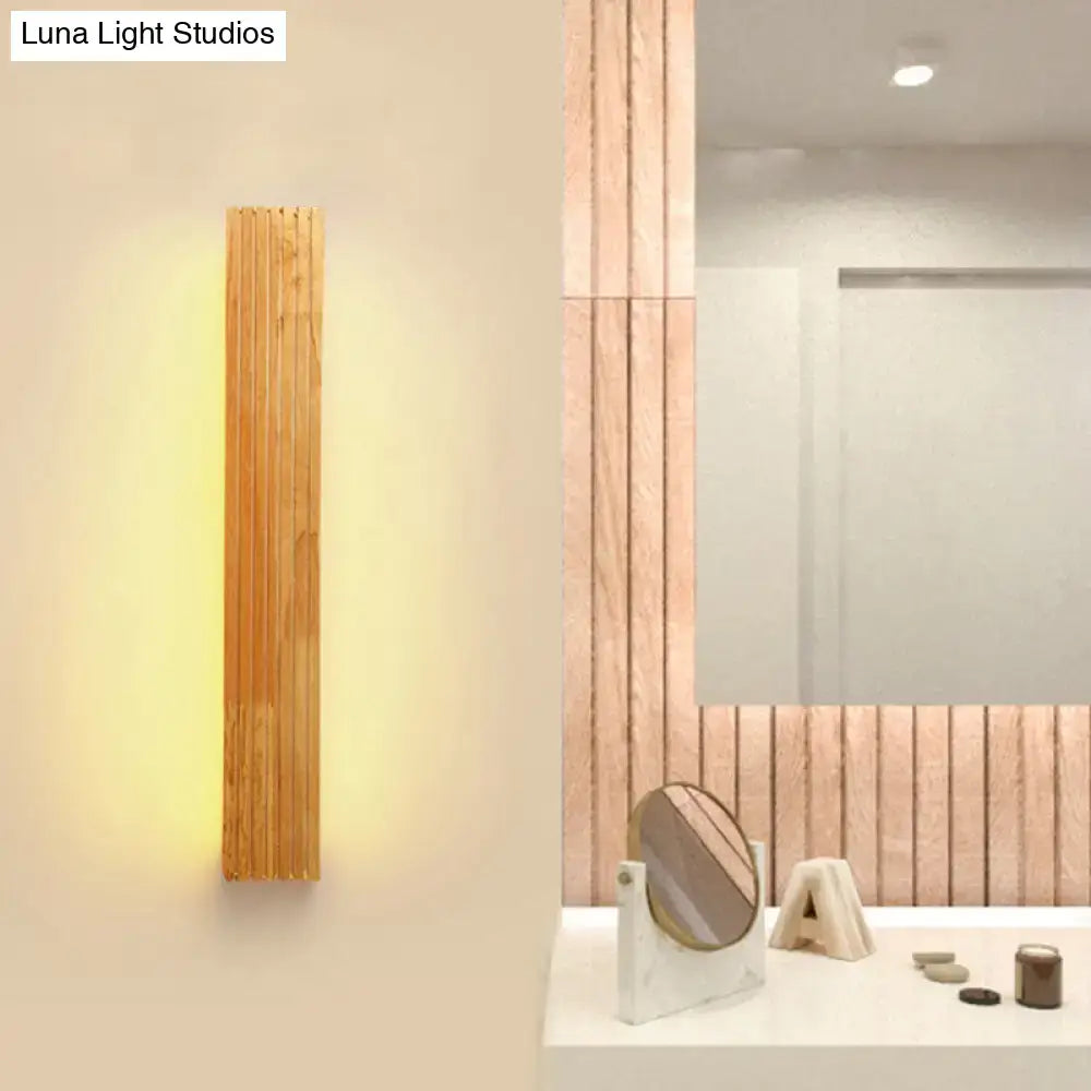 Minimalist warm wooden slat wall sconce with natural finish and acrylic shade for bathroom light 110v-120v