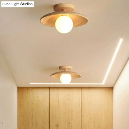 Decorbites sleek wooden ceiling light with warm glow frosted glass globe semi-flush mount canopy width visible