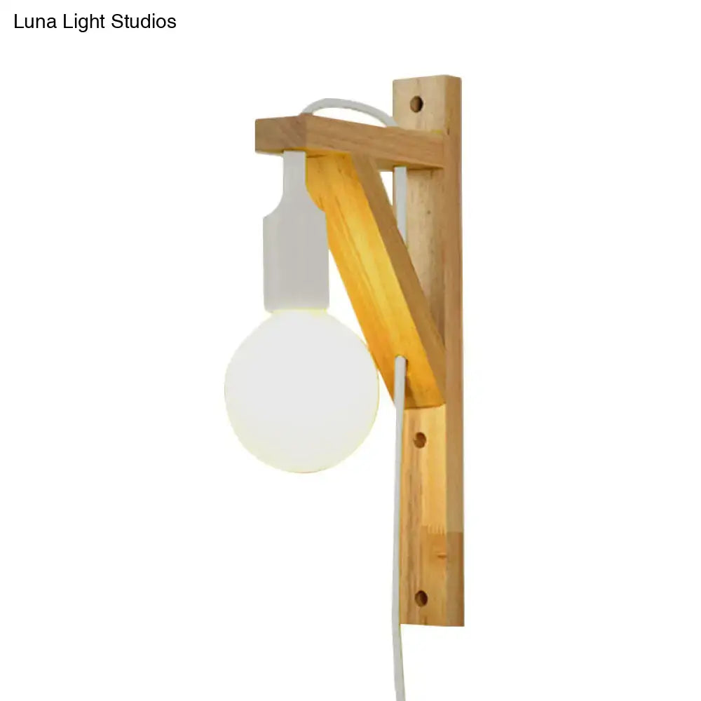 Minimalist wooden wall sconce with warm natural wood frame frosted glass bulb medium base wall lamp for bedroom