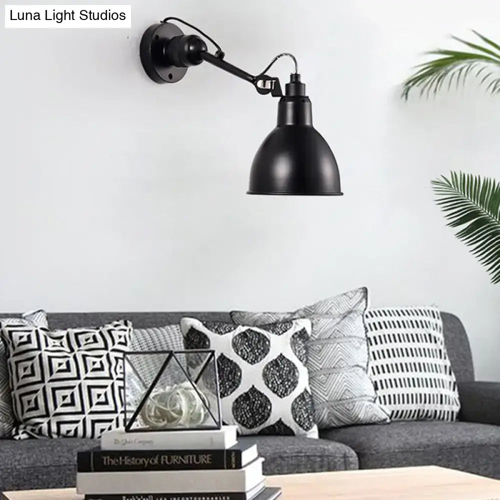 Black industrial-style wall mounted lamp with matte finish and articulated arm for minimalist living room wall lamp