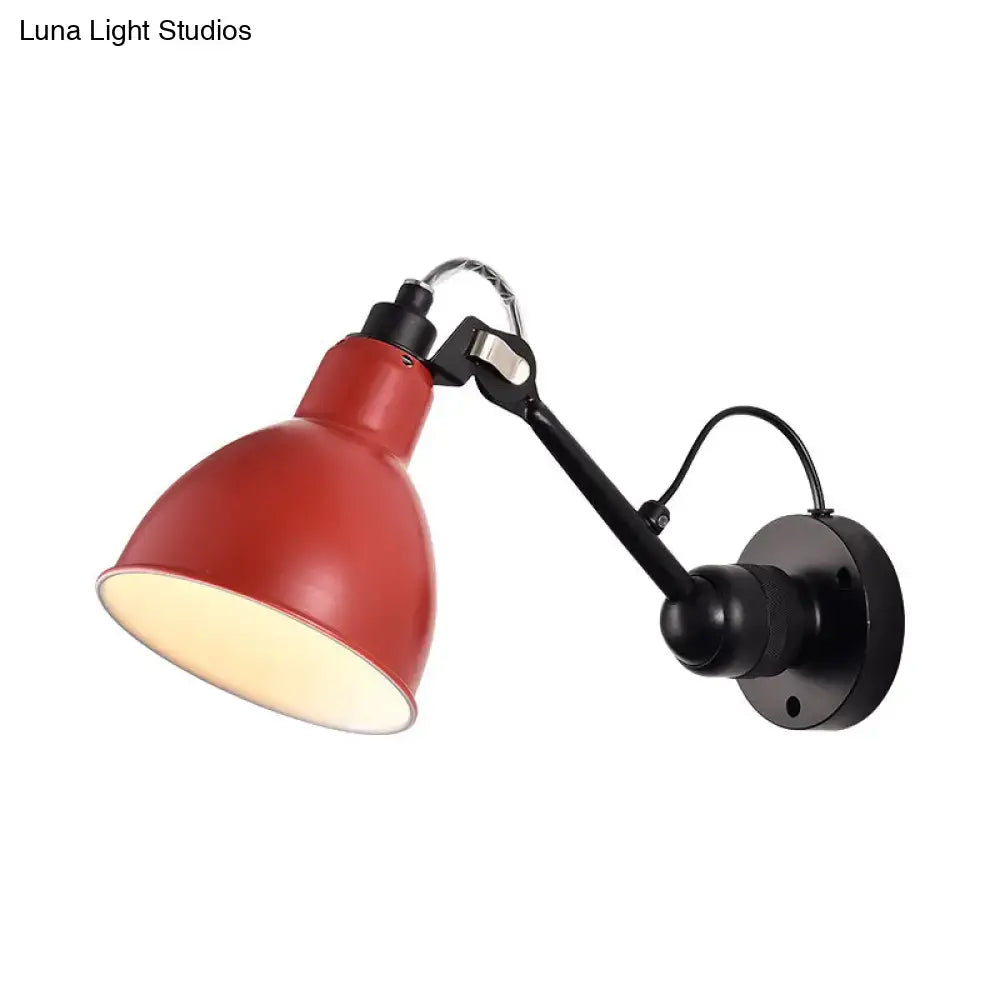 Red enamel finished adjustable wall lamp with black metal arm and mounting plate for minimalist living room wall mounted lamp