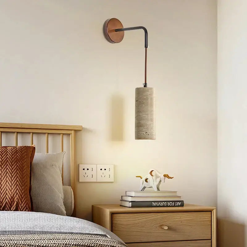 Industrial-style wall sconce with copper base, black arm, and concrete shade for decorbites adjustable led wall lighting