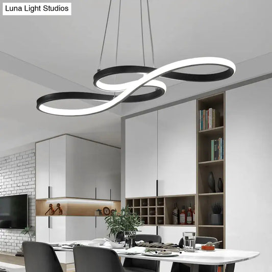 Decorbites™ minimalistic led ceiling light with sleek black and white infinity-shaped musical notation rings suspended by cables