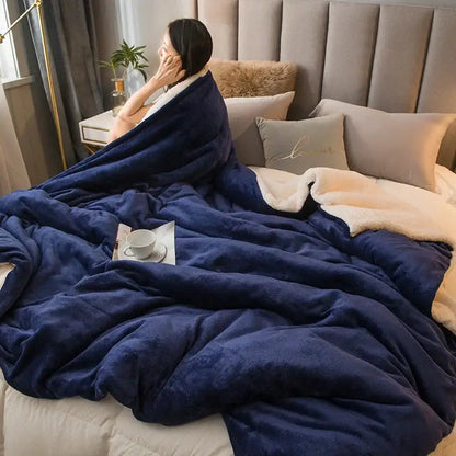 Deep navy blue plush blanket with soft white lining for mint and cream flannel duvet cover decorbites cozy dual use