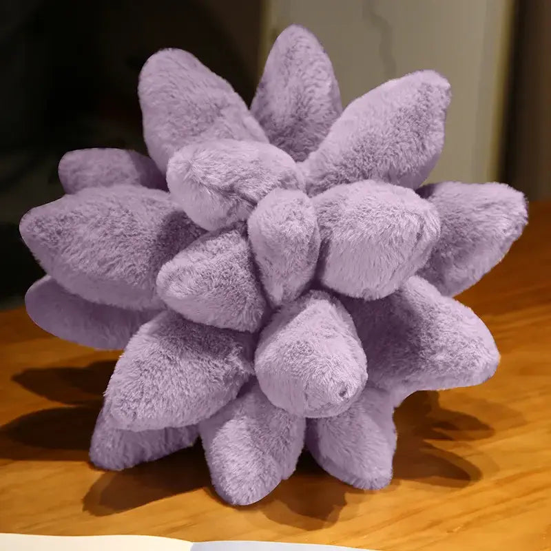 A plush lavender succulent cactus pillow with soft fuzzy texture, ideal as a living room decorative cushion
