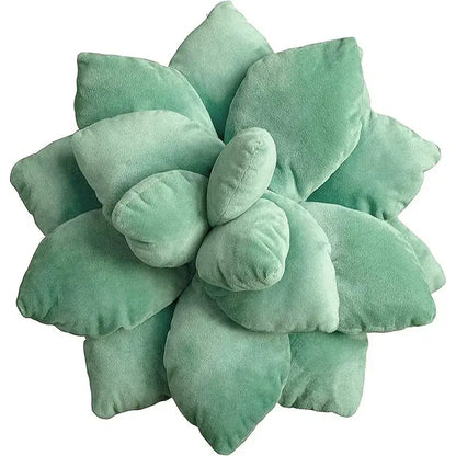Mint green 3d succulent cactus pillow with velvet fabric and layered leaf design soft plush cushion for living room