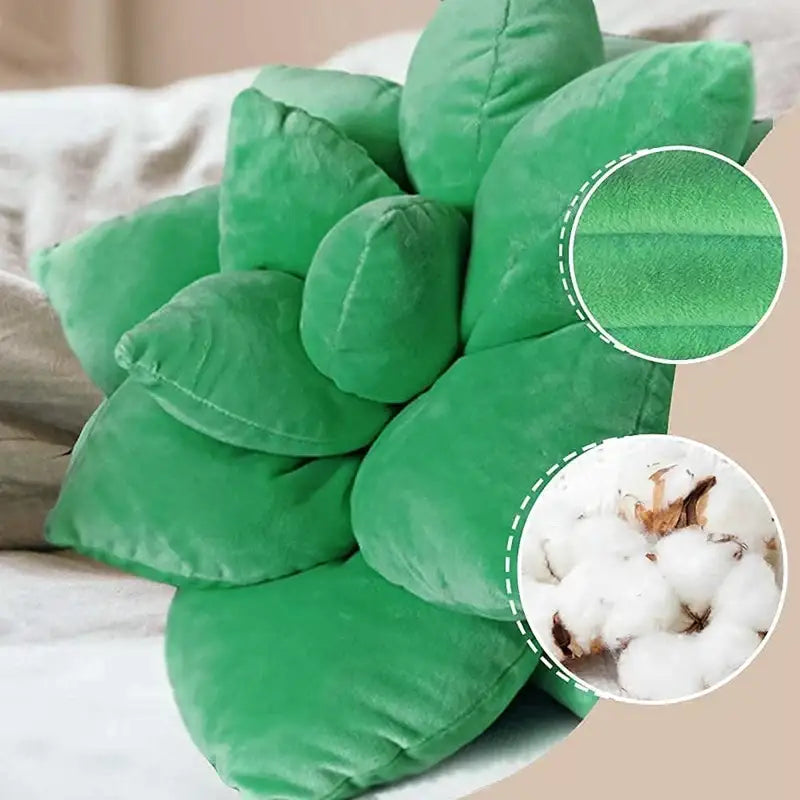 Soft green velvet succulent cactus pillow made from cotton plush for living room décor and comfort