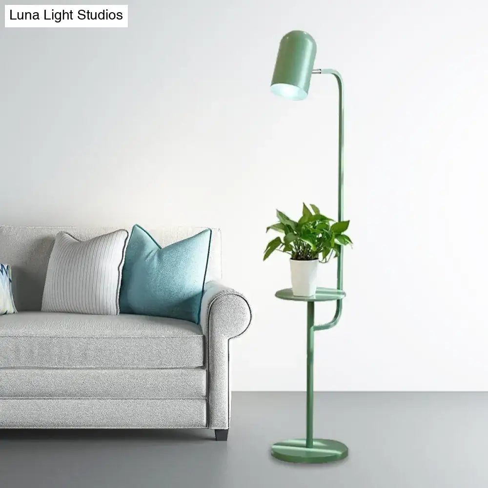 Modern mint green metal floor light with curved frame and side table, ideal for reading, compatible with 220v-240v 110v-120v bulbs