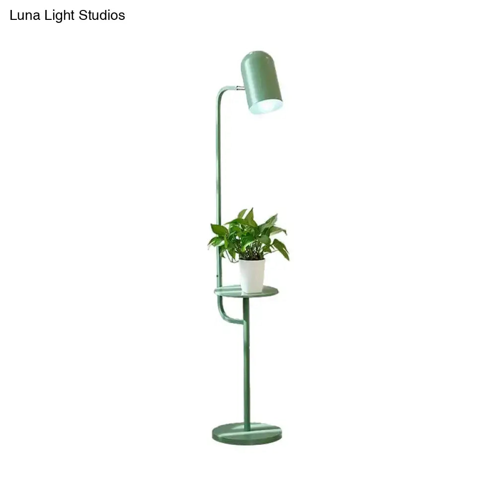 Decorbites metal floor light in mint green with curved arm wood shelf and plant for living room 220v-240v 110v-120v pink yellow green