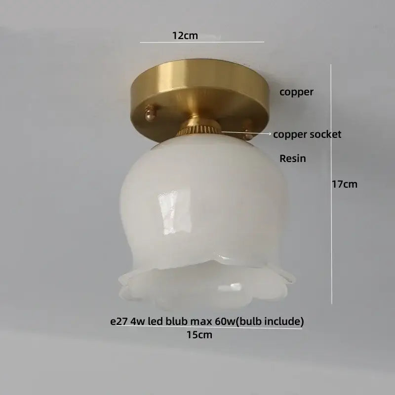 White resin fluted flower lampshade with brass copper base for decorbites blue flower glass ceiling light flush mount