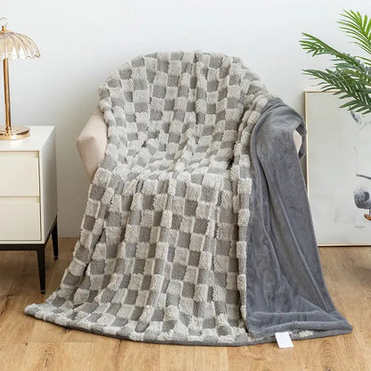 Cozy gray and white checkered plush throw blanket with soft texture as decorbites geometric jacquard flannel sofa cover