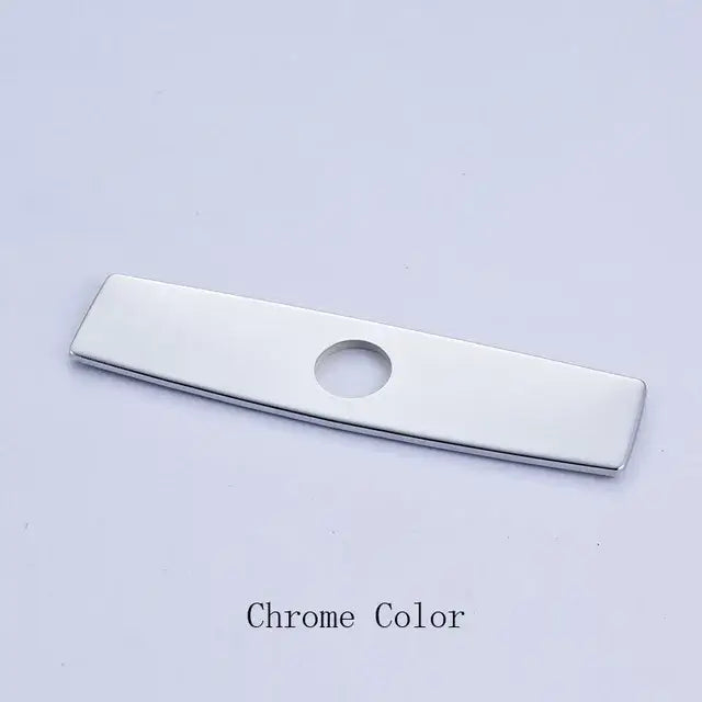 Modern 10 inch chrome finished rectangular metal deck plate escutcheon with central hole for kitchen bathroom sink cover