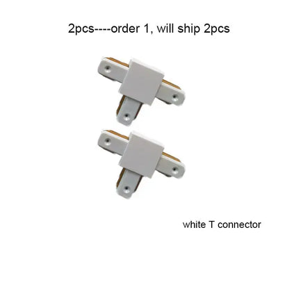 White t-shaped track lighting connectors with metallic gold mounting plates for decorbites 100cm black white track