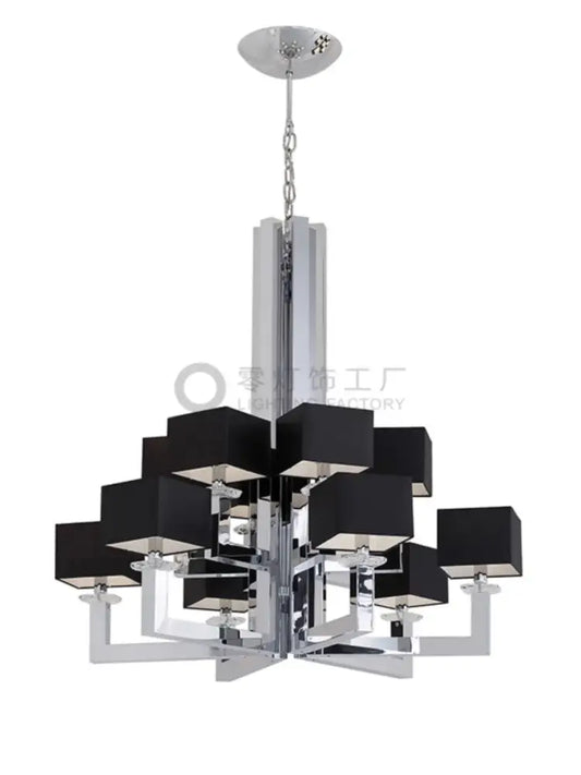 Modern 12-light chrome chandelier with black square shades and clear crystal accents for dining room decorbites 12-light chrome