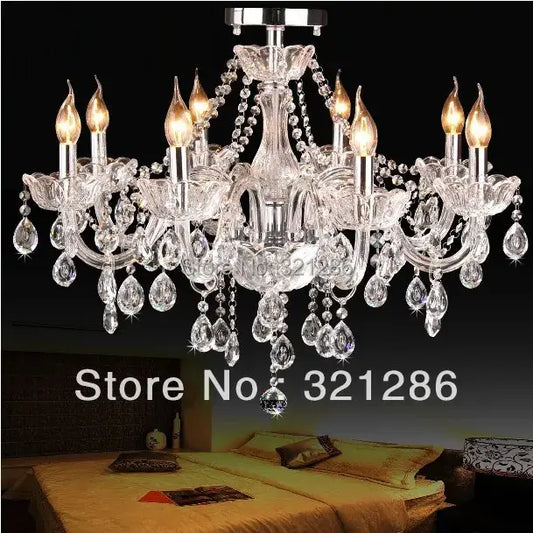 Modern 8 arm crystal k9 chandelier with clear faceted crystals and candle-style bulbs for elegant living room decorbites lighting