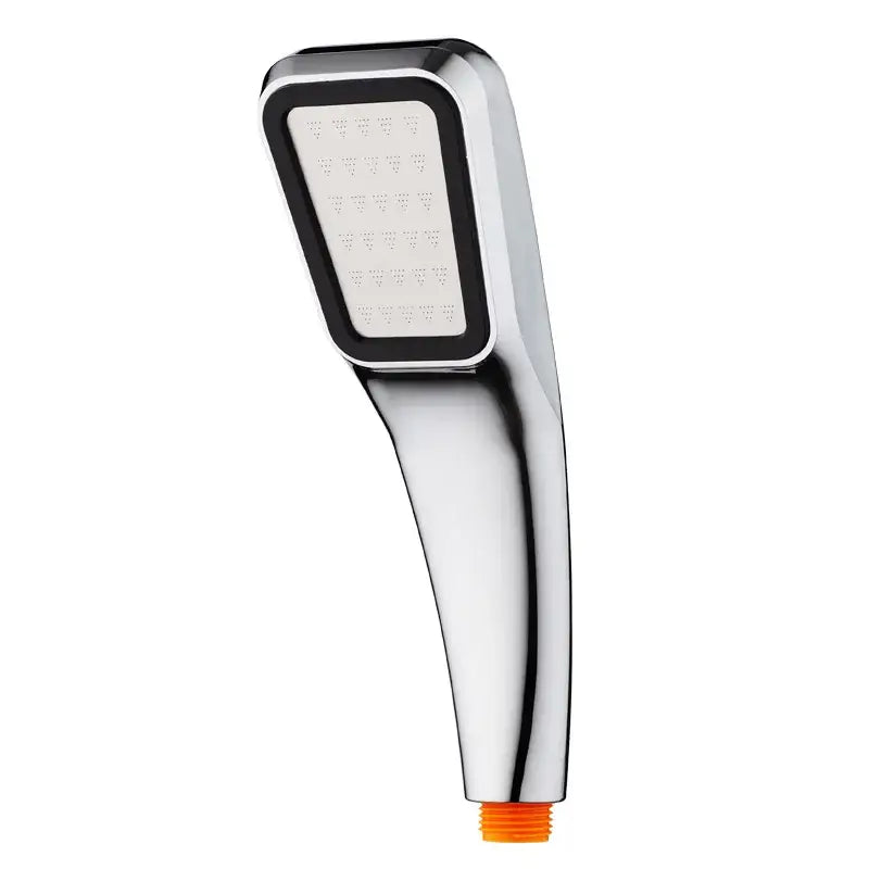 Chrome finished modern abs chrome square rainfall shower head with rectangular nozzles and orange threaded base for bathroom use