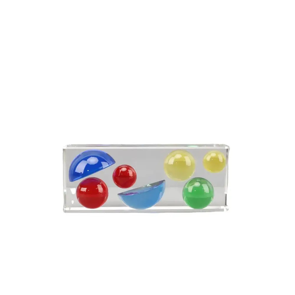 Clear acrylic box containing colorful red blue yellow and green glass marbles decorbites crystal color sphere half round living room ornament