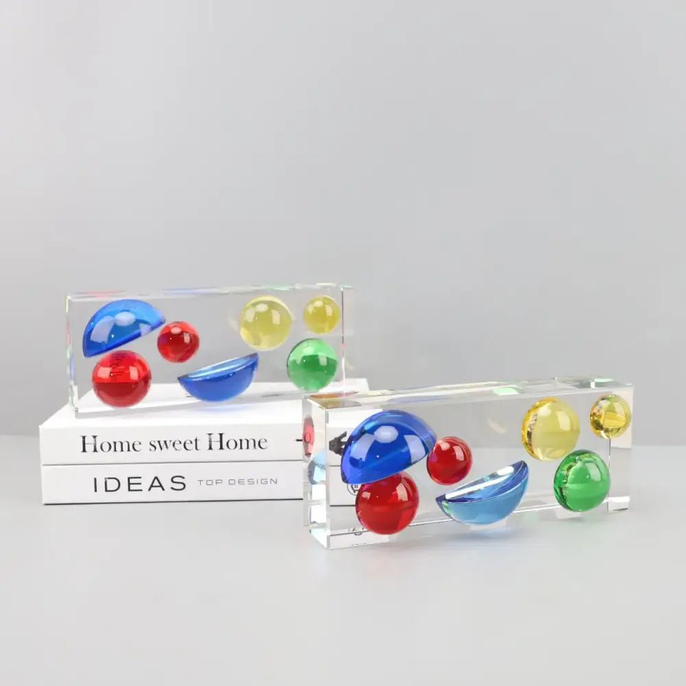 Modern acrylic crystal color sphere half round living room ornament with clear display blocks and colorful decorbites crystal color spheres